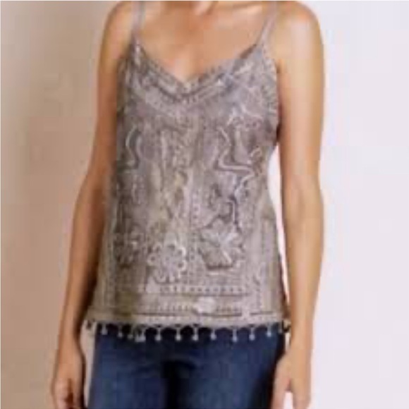 Soft Surroundings Tops Tank Mesh Embroidered 3D Floral Gray Women Size 2X - Picture 2 of 9